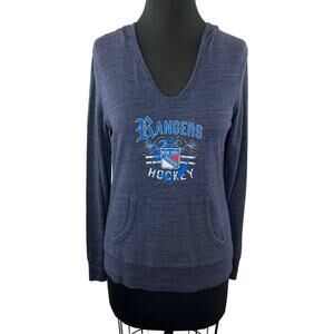 Old Time Hockey Blue Poly Blend New York Rangers Long Sleeve Hoodie Top Size S